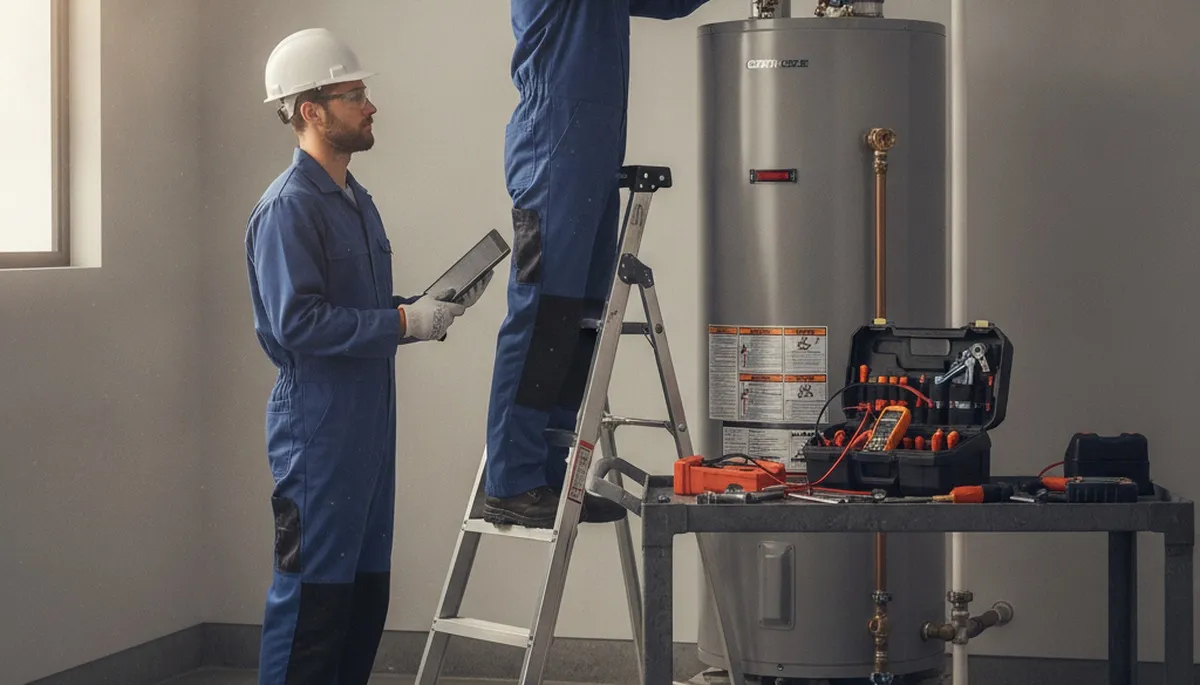 Water heater repair technician servicing a Mountain View, CA home plumbing system